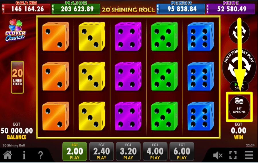 20 Shining Roll Clover Chance PLATZIEREN SIE IHREN EINSATZ.