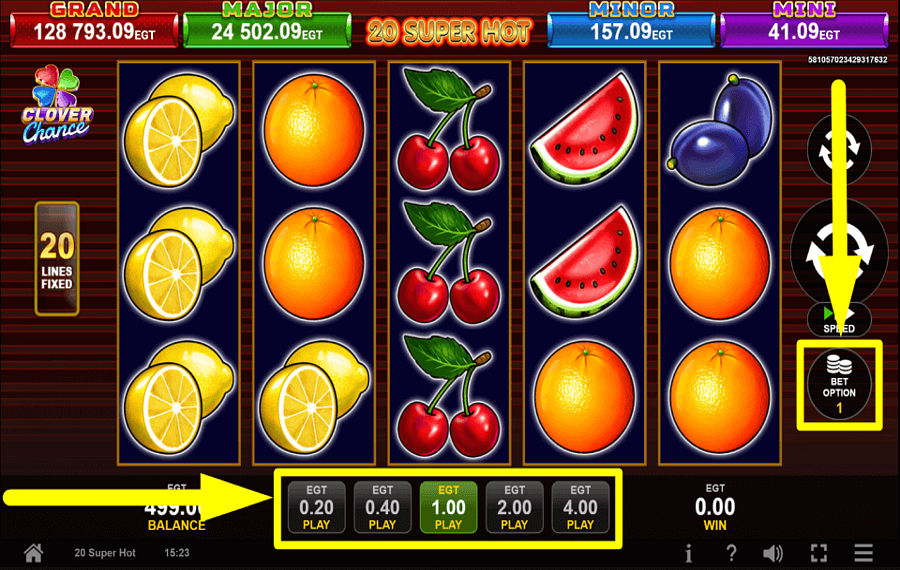 20 Super Hot Clover Chance ASSIGN THE BET AMOUNT.