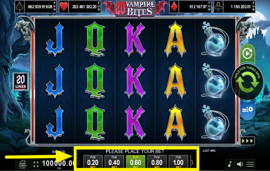 20 Vampire Beast SELECT YOUR BET AMOUNT.