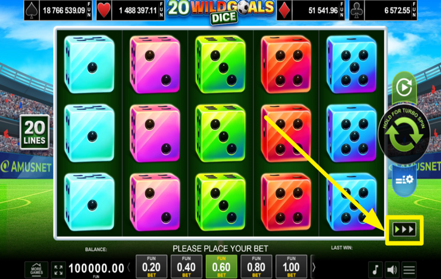20 Wild Goals Dice AUMENTA IL RITMO.