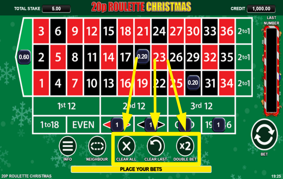 20p Roulette Christmas EFFACER OU DOUBLEZ LA MISE.