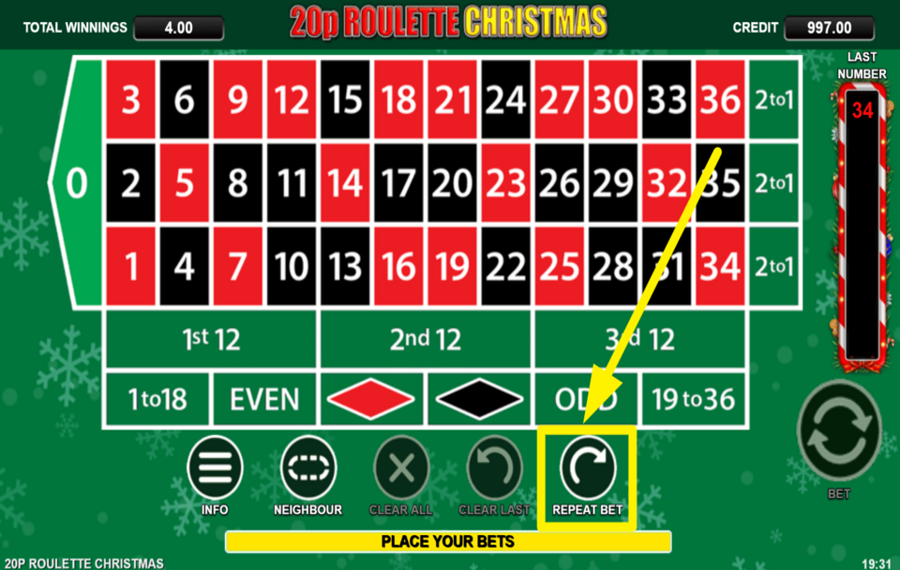 20p Roulette Christmas RÉPÉTEZ LES DERNIERS RÉGLAGES DE JEU.