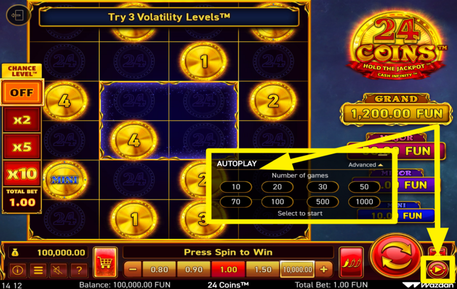 24 Coins ИСПОЛЬЗУЙТЕ АВТОМАТИЧЕСКОЕ ВРАЩЕНИЕ.