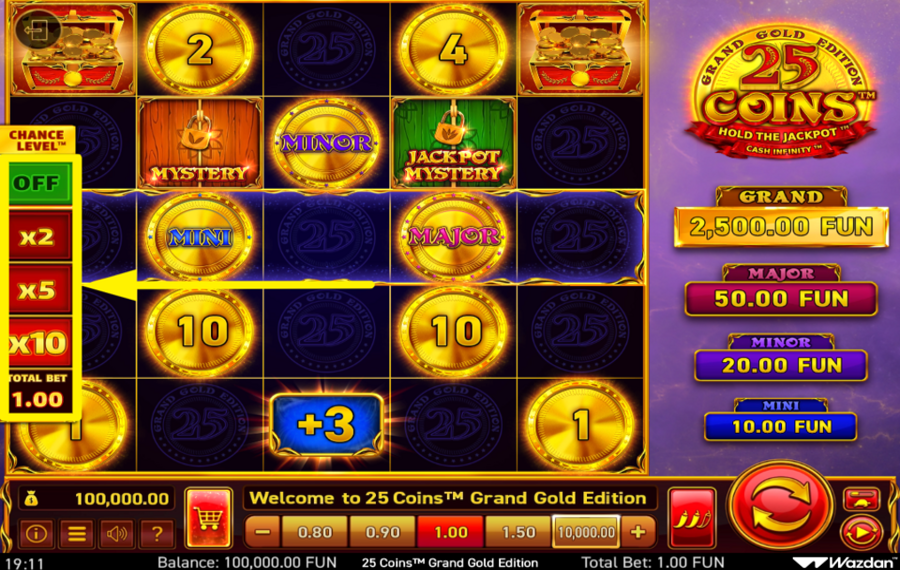 25 Coins Grand Gold Edition PICK A CHANCE LEVEL.