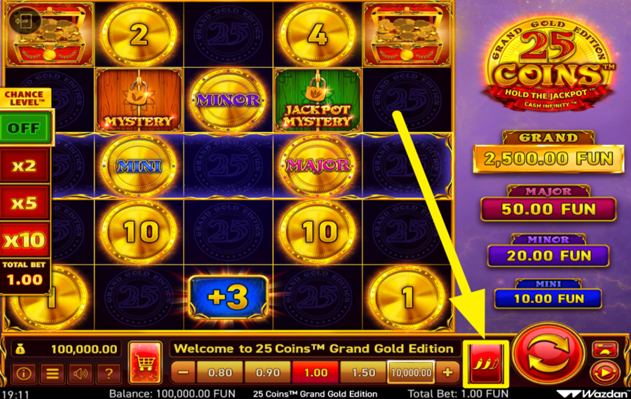 25 Coins Grand Gold Edition SET THE VOLATILITY LEVEL.