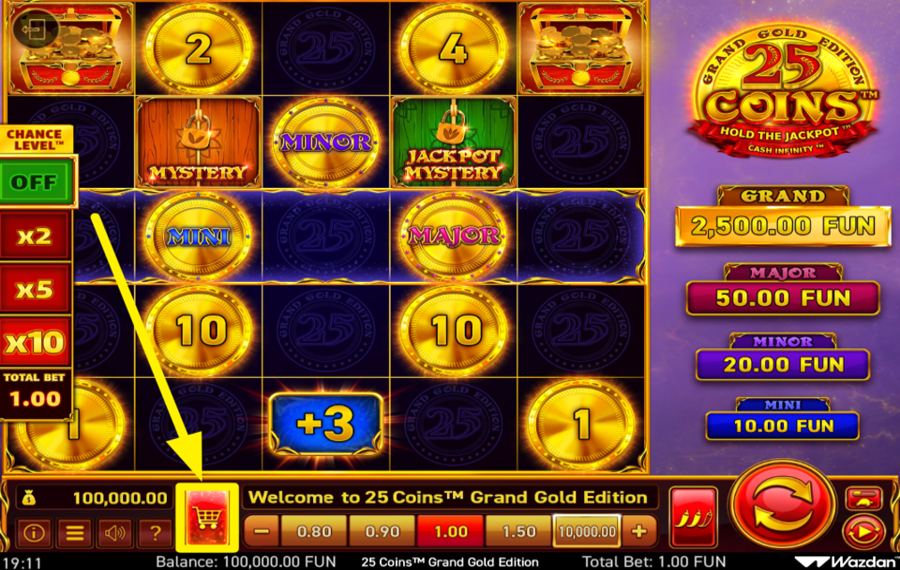 25 Coins Grand Gold Edition UNLOCK A BONUS GAME.