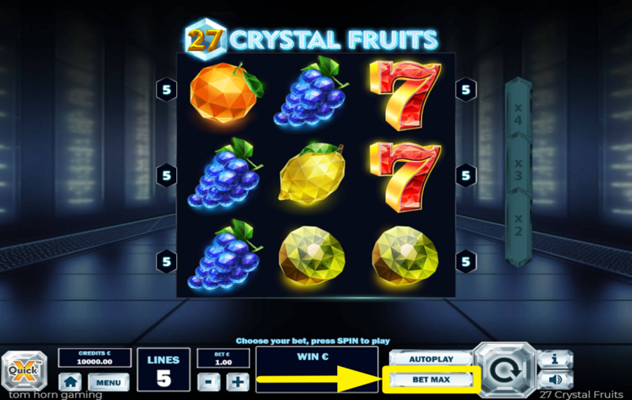 27 Crystal Fruits ВЫБЕРИТЕ МАКСИМАЛЬНЫЙ ЛИМИТ СТАВКИ.