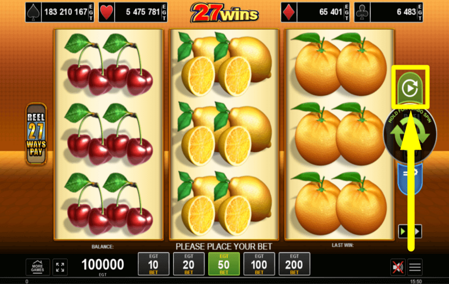 27 Wins НАСТРОЙТЕ АВТОМАТИЧЕСКИЕ ВРАЩЕНИЯ.