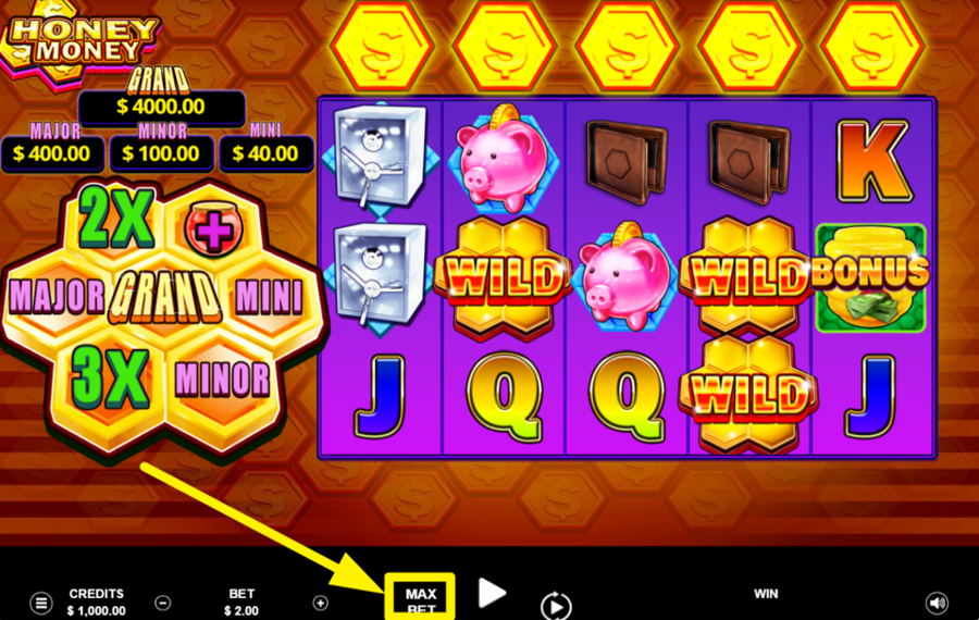 2By2 Gaming Honey Money IMPOSTA L'IMPORTO MASSIMO DELLA PUNTATA.