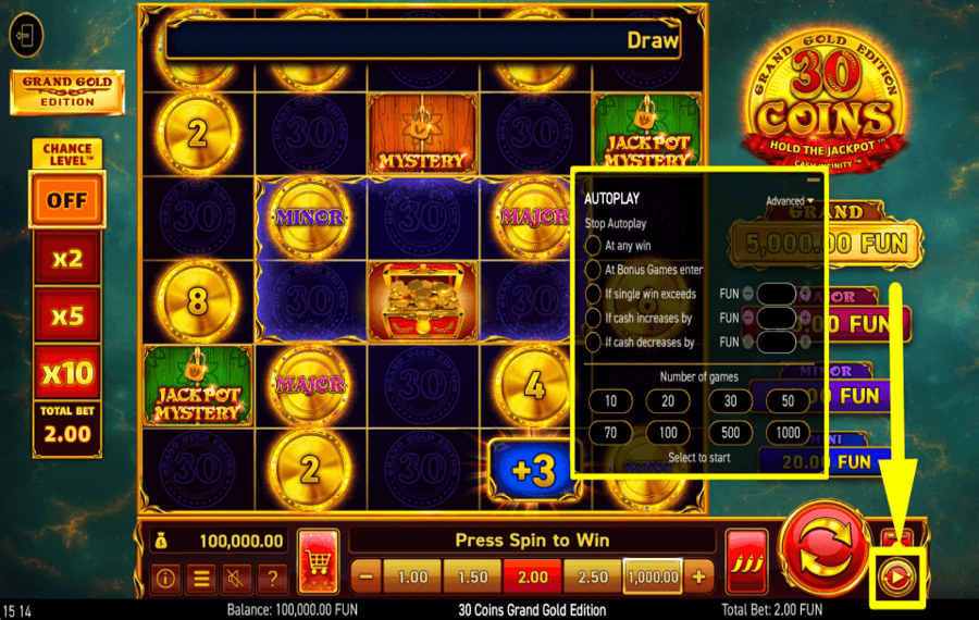 30 Coins Grand Gold Edition ACTIVATE AUTOPLAY.