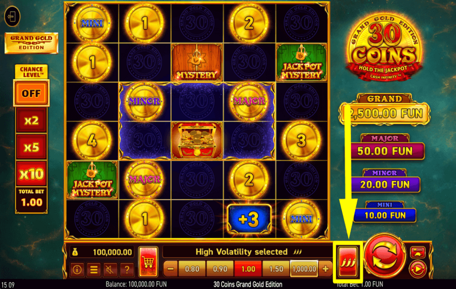 30 Coins Grand Gold Edition ADJUST THE VOLATILITY.