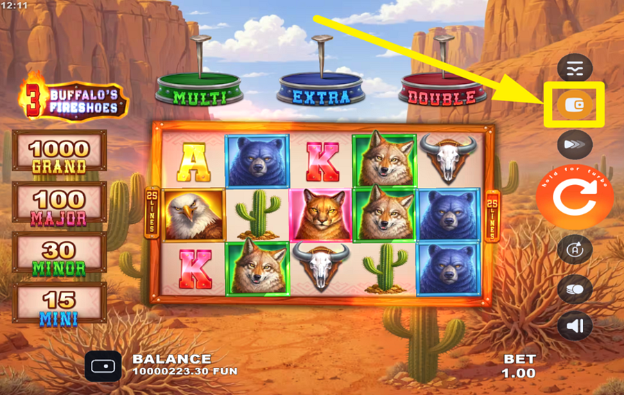 3 Buffalos Fireshoe BUY THE BONUS GAME.