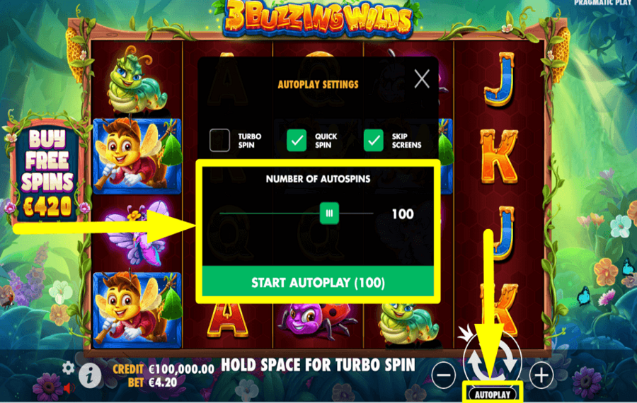 3 Buzzing Wilds Denken Sie über automatische Drehungen nach.