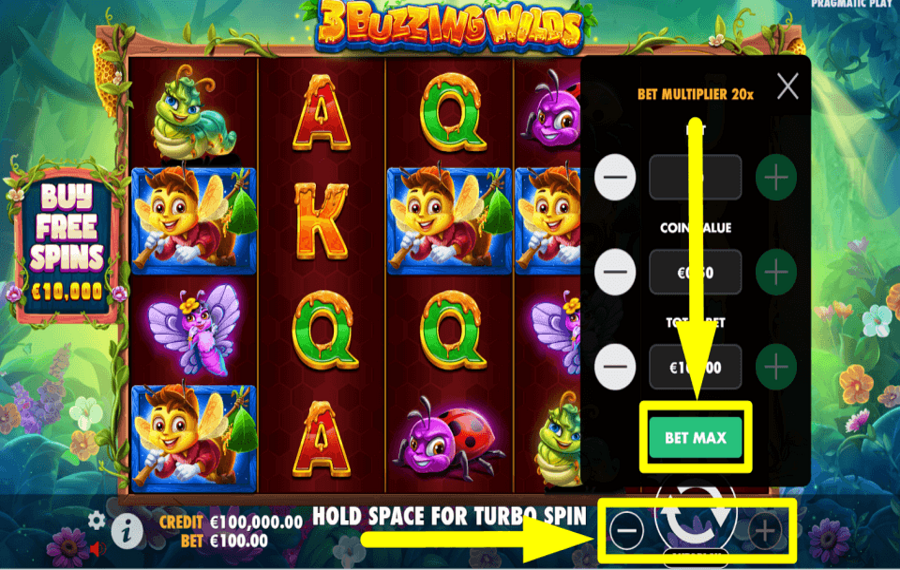 3 Buzzing Wilds WÄHLEN SIE DEN HÖCHSTEINSATZ.