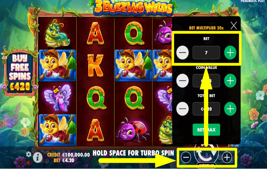3 Buzzing Wilds Platzieren Sie Ihre Wette.