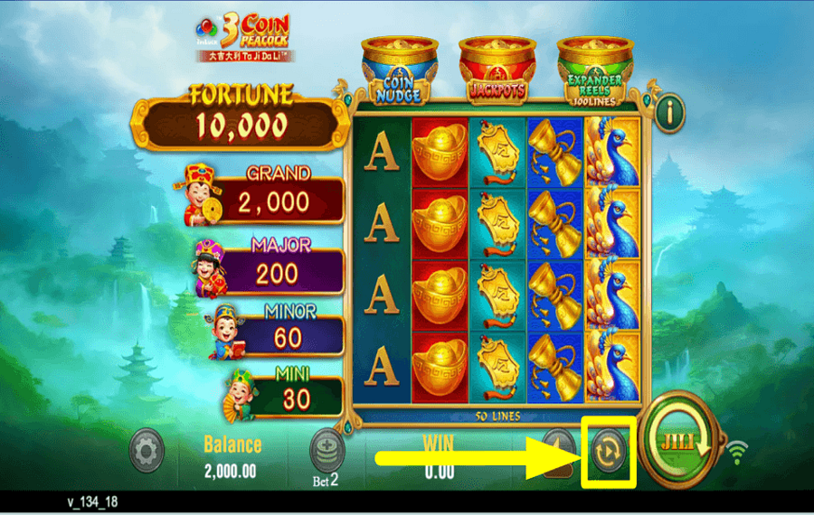3 Coin Golden Peacock CONSIDERE LA REPRODUCCIÓN AUTOMÁTICA.