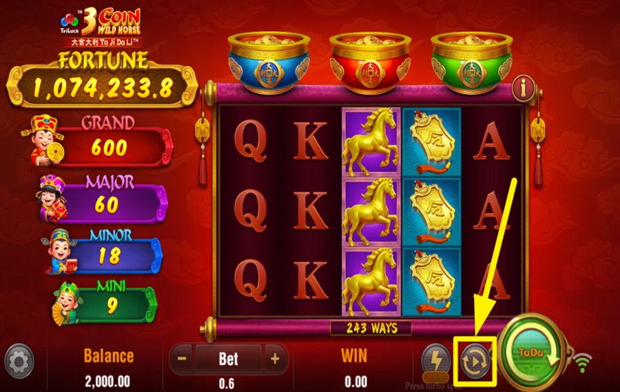 3 Coin Wild Horse TRIGGER AUTOMATIC PLAY.