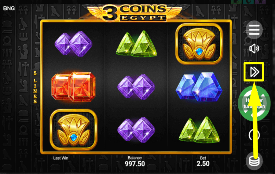 3 Coins Egypt ENABLE QUICK SPINS.
