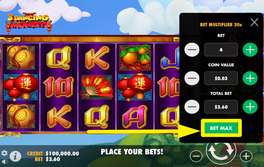 3 Dancing Monkeys Legen Sie das höchste Einsatzlimit fest.