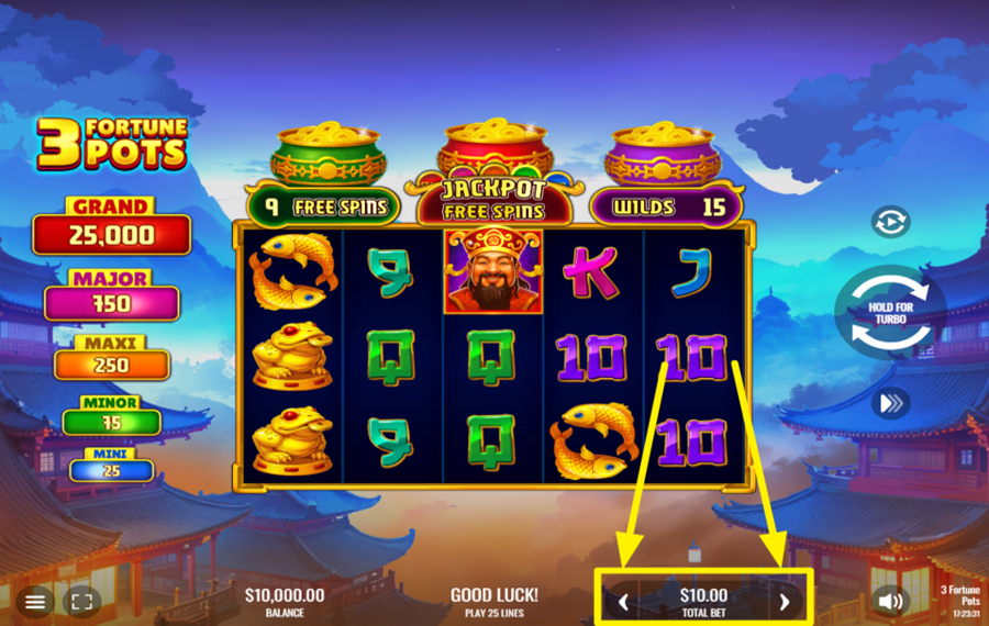 3 Fortune Pots ASSEGNARE UN VALORE ALLA SCOMMESSA.