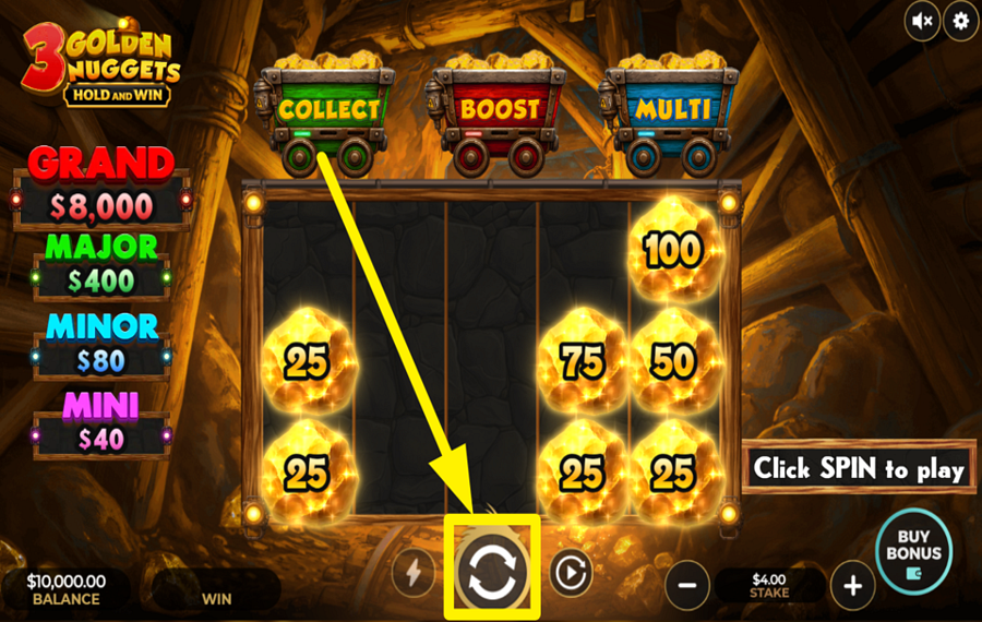 3 Golden Nuggets Hold and Win DREH DREHEN UND GEWINNEN!