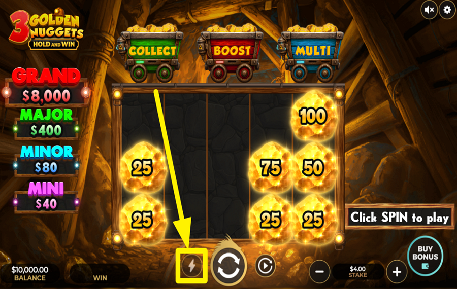3 Golden Nuggets Hold and Win ERHÖHRE DAS GESCHWINDIGKEITSMOMENT.