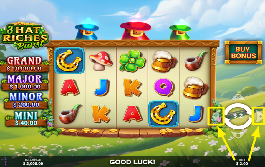 3 Hat Riches Burst DETERMINE YOUR BET.