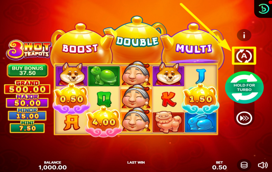 3 Hot Teapots Hold and Win UTILISER LA LECTURE AUTOMATIQUE.