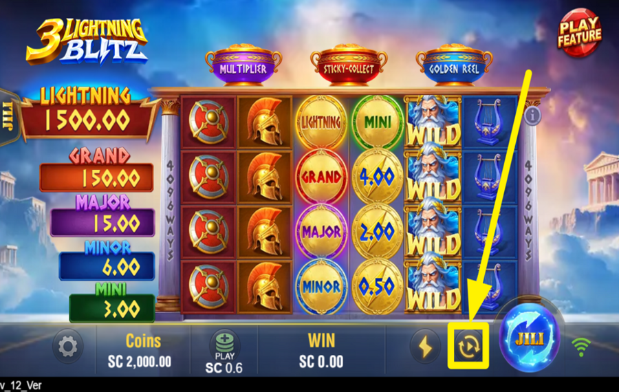 3 Lightning Blitz TURN ON AUTOMATIC SPINS.