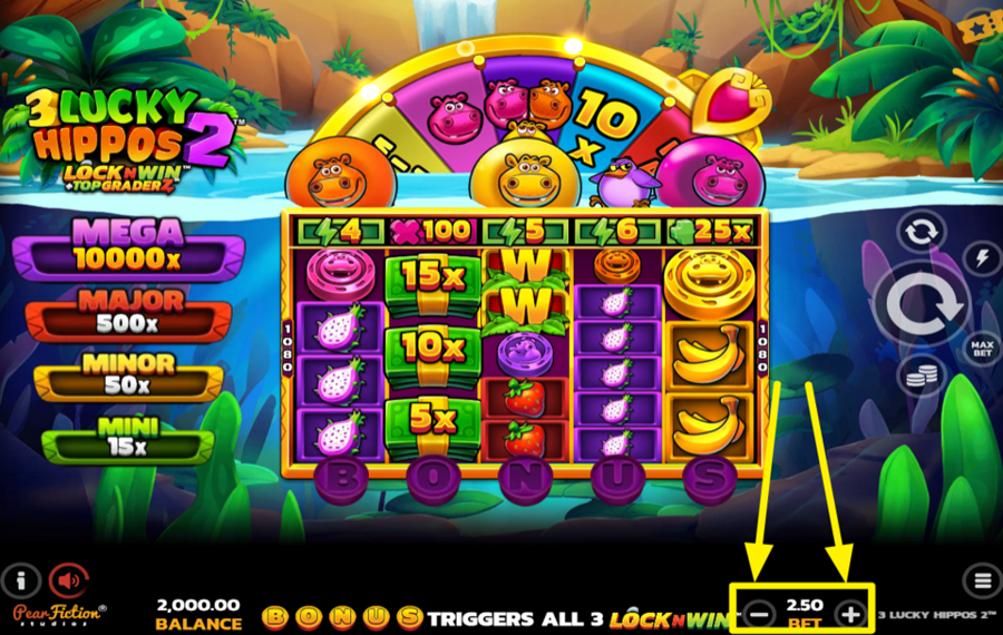 3 Lucky Hippos 2 WÄHLEN SIE DEN GESAMTEINSATZ.