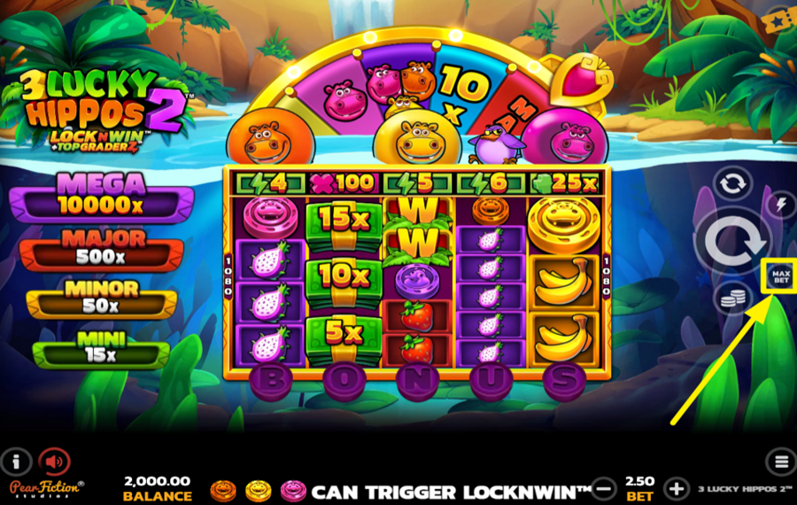 3 Lucky Hippos 2 FESTLEGEN SIE DEN HÖCHSTEINSATZ.