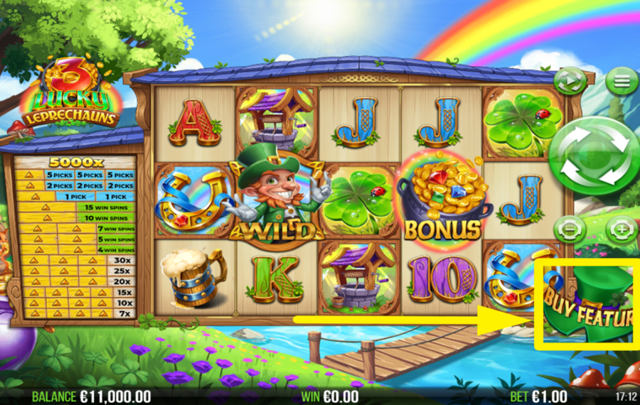 3 Lucky Leprechauns BUY A BONUS ROUND.