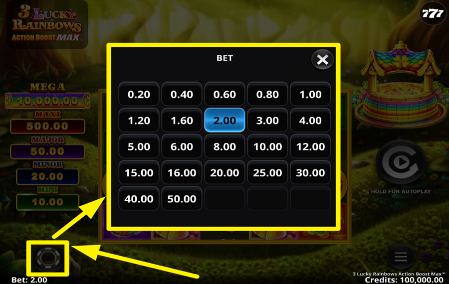 3 Lucky Rainbows Action Boost Max SCEGLI L'IMPORTO DELLA TUA SCOMMESSA.