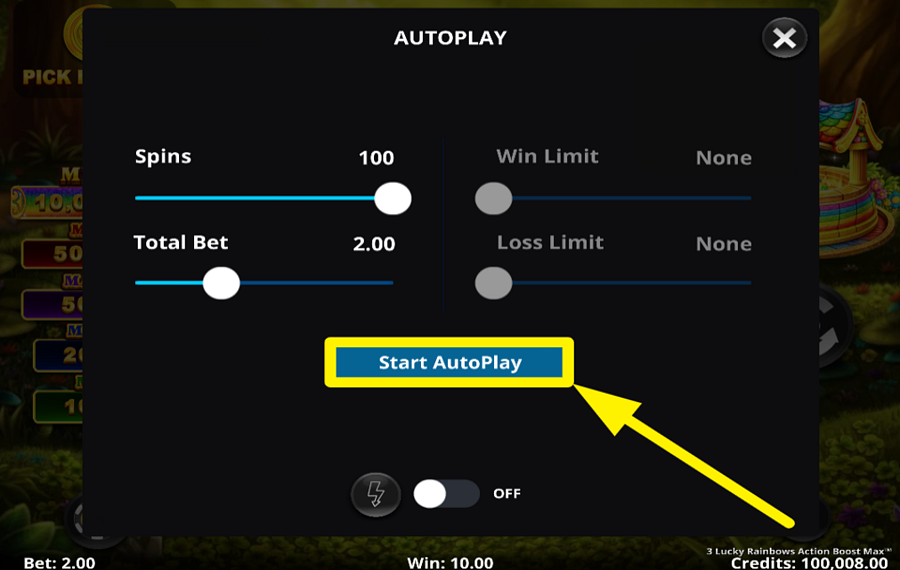 3 Lucky Rainbows Action Boost Max ATTIVA LA RIPRODUZIONE AUTOMATICA.