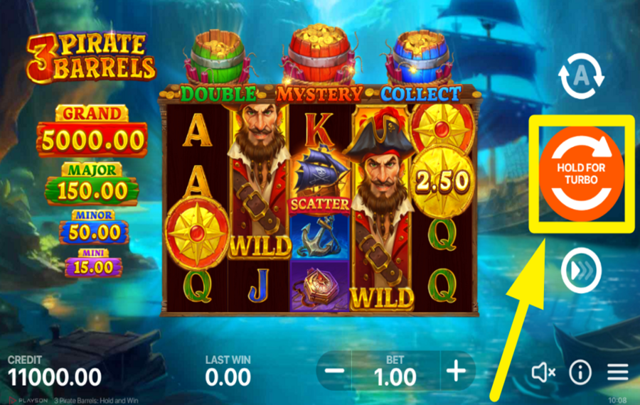 3 Pirate Barrels Hold and Win SPIN TO WIN!