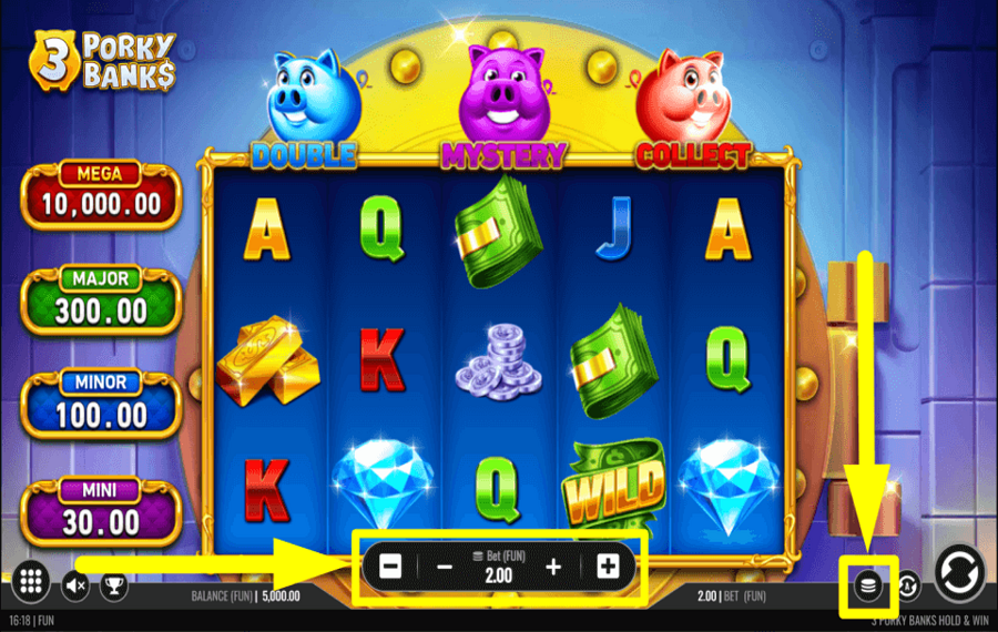 3 Porky Banks Hold and Win SELECT YOUR STAKE.