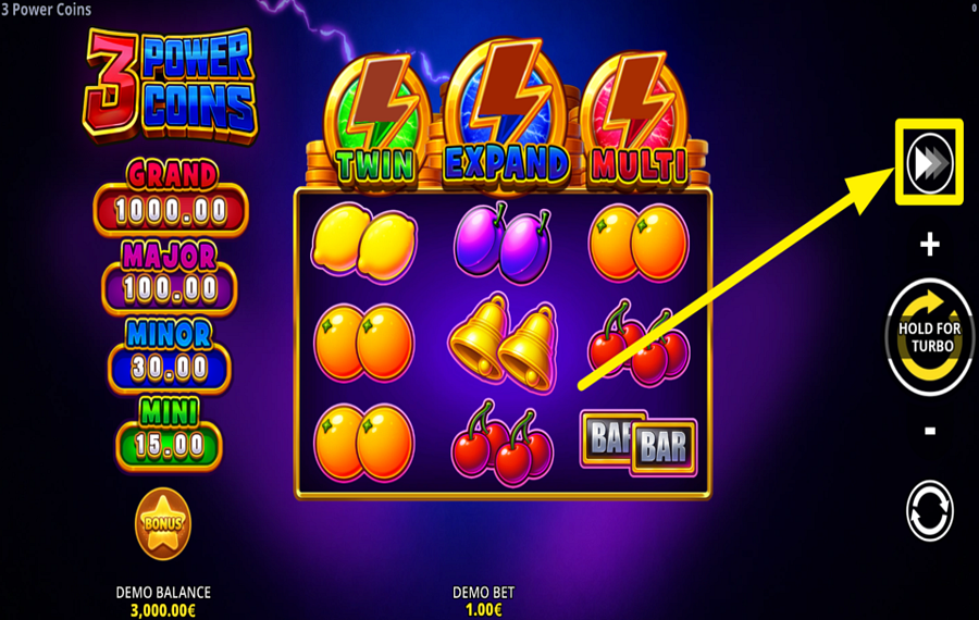 3 Power Coins Running Wins CHANGE THE SPEED.