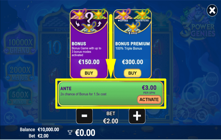 3 Power Genies ASSIGN ANTE BETS.