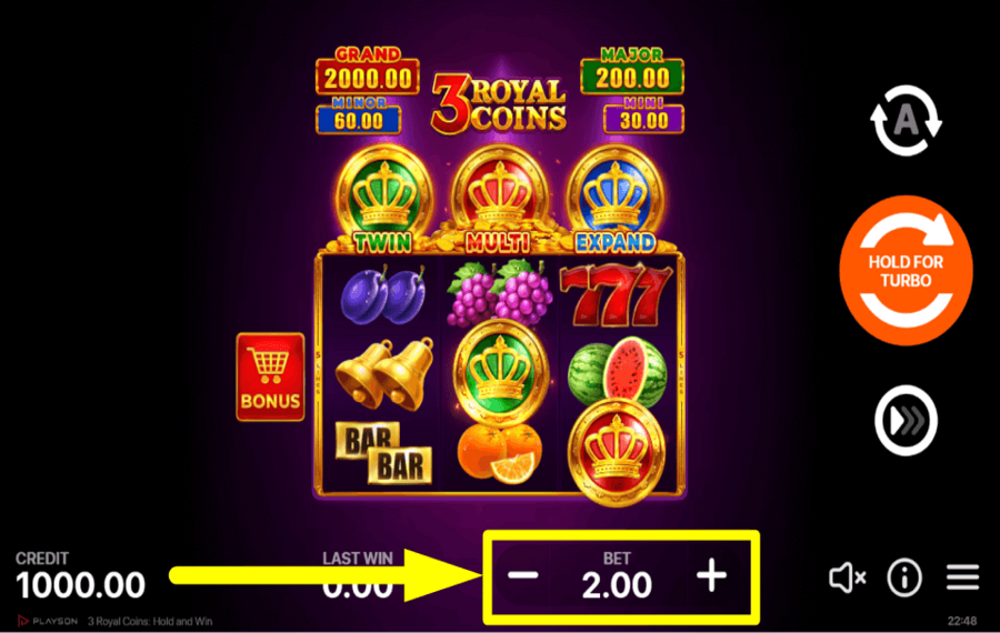 3 Royal Coins Hold and Win SELECCIONA TU APUESTA.