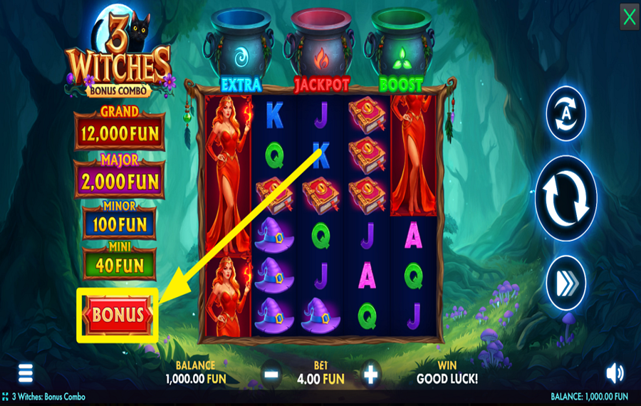 3 Witches Bonus Combo フリースピンで、もっと勝利を？