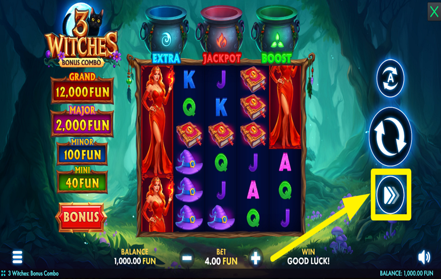 3 Witches Bonus Combo ゲームをさらに盛り上げよう。