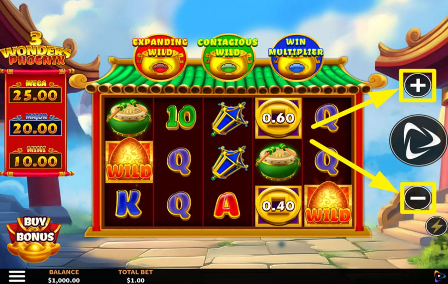 3 Wonders Phoenix Platzieren Sie Ihren Einsatz.