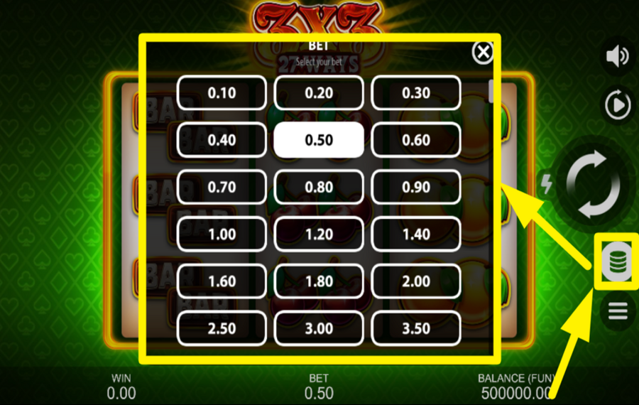 3x3 27 Ways ADJUST YOUR BETTING AMOUNT.