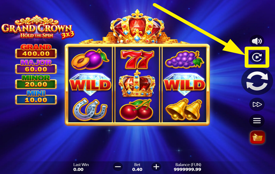 3x3 Grand Crown Hold the Spin SPIN THE REELS AUTOMATICALLY.