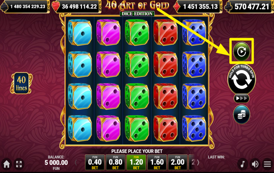 40 Extra Crown Classic Dice INICIAR GIROS AUTOMÁTICOS.