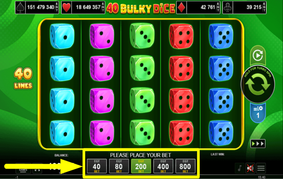 40 Bulky Dice SET THE TOTAL BET.