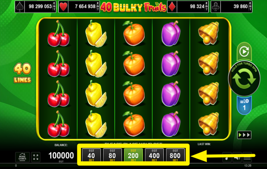 40 Bulky Fruits CHOOSE THE TOTAL BET.