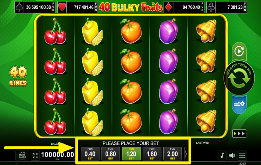 40 Bulky Fruits Golden Coins Link SELECT YOUR BET AMOUNT.