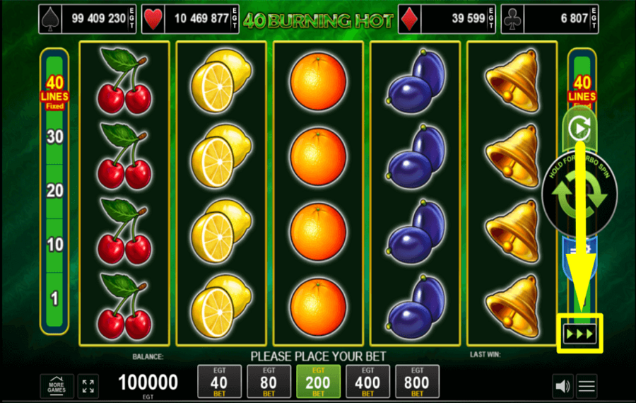 40 Burning Hot CHANGEZ LA VITESSE DE JEU.