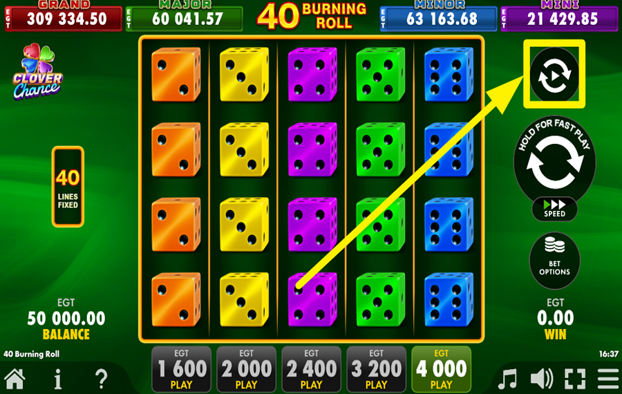 40 Burning Roll Dice Clover Chance UTILIZE AUTOPLAY.